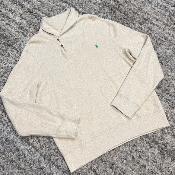 Polo Ralph Lauren Jersey Shawl-Collar Pullover Beige Sz XL